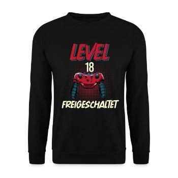 18. Geburtstag Level 18 freigeschaltet Gamer Party - Unisex Pullover - Schwarz - Vorne - Alina (178cm) & Michal (187cm)