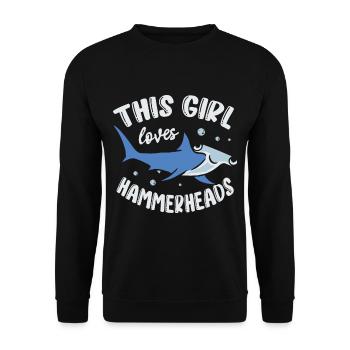 Dieses Mädchen Liebt Hammerhaie Meeresbiologe - Unisex Pullover - Schwarz - Vorne - Alina (178cm) & Michal (187cm)