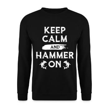 Bleib Ruhig Und Hammer Auf Den Hammerhai - Unisex Pullover - Schwarz - Vorne - Alina (178cm) & Michal (187cm)