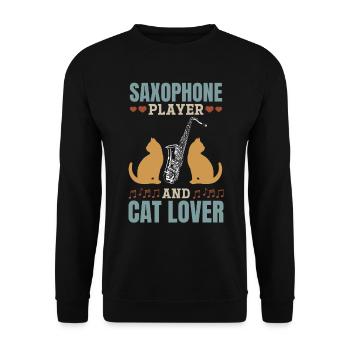 Saxophone Player Sax Player Saxophonist Cat Lover - Unisex Pullover - Schwarz - Vorne - Alina (178cm) & Michal (187cm)