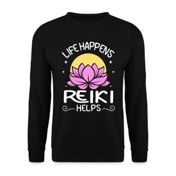 Life Happens Reiki Helps Lotus Reiki - Unisex Pullover - Schwarz - Vorne - Alina (178cm) & Michal (187cm)