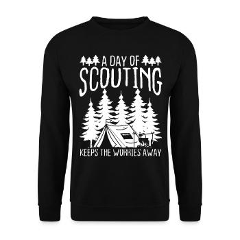 Boy Scout Leader A day of Scouting Keeps Worries - Unisex Sweatshirt - black - Front - Alina (178cm) & Michal (187cm)