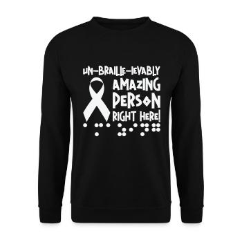 Braille-Schrift Blinde Blindheit Bewusstsein - Unisex Pullover - Schwarz - Vorne - Alina (178cm) & Michal (187cm)