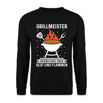 Grillmeister Herrscher über Glut und Flammen - Unisex Pullover - Schwarz - Vorne - Alina (178cm) & Michal (187cm)