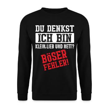 Du denkst Ich bin klein lieb und nett böser Fehler - Unisex Pullover - Schwarz - Vorne - Alina (178cm) & Michal (187cm)