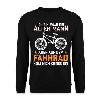 Alter Mann auf dem Fahrrad - Unisex Pullover - Schwarz - Vorne - Alina (178cm) & Michal (187cm)