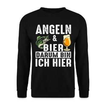 ANGELN & BIER DARUM BIN ICH HIER - Unisex Pullover - Schwarz - Vorne - Alina (178cm) & Michal (187cm)