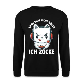 Kann Dich Nicht Hören Ich Zocke Gaming Panda - Unisex Pullover - Schwarz - Vorne - Alina (178cm) & Michal (187cm)