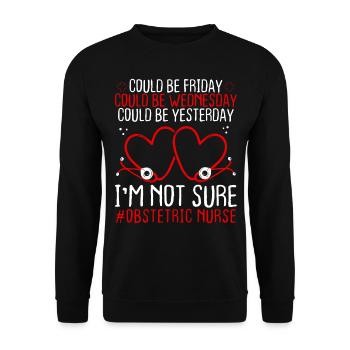 Obstetric Nurse Night Shift Worker Stethoscope - Unisex Sweatshirt - black - Front - Alina (178cm) & Michal (187cm)