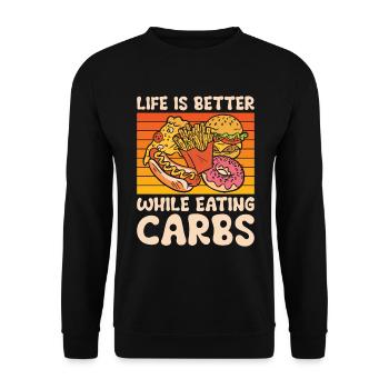 Kohlenhydrate Fast Food Leben Foodie Essen - Unisex Pullover - Schwarz - Vorne - Alina (178cm) & Michal (187cm)