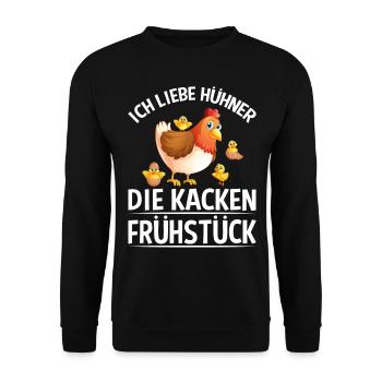 Ich Liebe Hühner, die kacken Frühstück - Unisex Pullover - Schwarz - Vorne - Alina (178cm) & Michal (187cm)