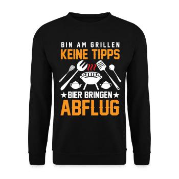 Bin Am Grillen Keine Tipps Bier Bringen Abflug - Unisex Pullover - Schwarz - Vorne - Alina (178cm) & Michal (187cm)