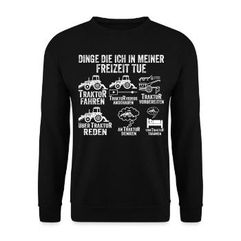 Dinge die ich in meiner Freizeit tue Traktor - Unisex Pullover - Schwarz - Vorne - Alina (178cm) & Michal (187cm)