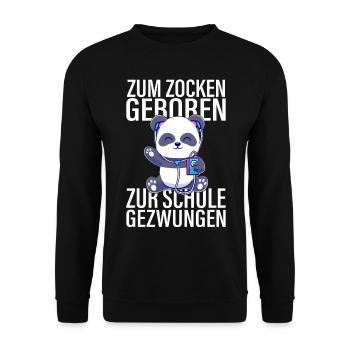 Zum Zocken Geboren Zur Schule Gezwungen - Unisex Pullover - Schwarz - Vorne - Alina (178cm) & Michal (187cm)