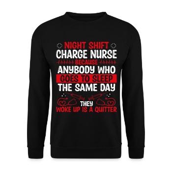 Night Shift Charge Nurse Nursing - Unisex Pullover - Schwarz - Vorne - Alina (178cm) & Michal (187cm)