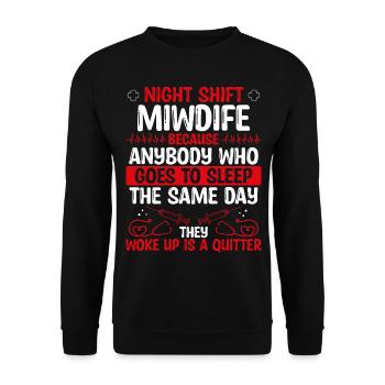 Night Shift Midwife OBGYN Nurse Nursing - Unisex Sweatshirt - black - Front - Alina (178cm) & Michal (187cm)