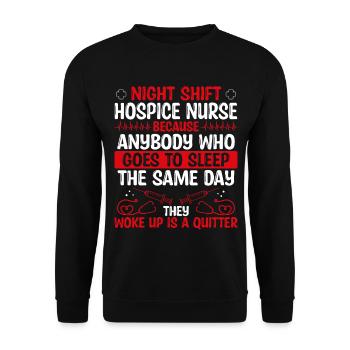 Infirmière en soins palliatifs de nuit - Sweat-shirt Unisexe - noir - Devant - Alina (178cm) & Michal (187cm)