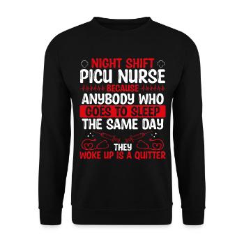 Night Shift PICU Nurse Nursing - Unisex Pullover - Schwarz - Vorne - Alina (178cm) & Michal (187cm)
