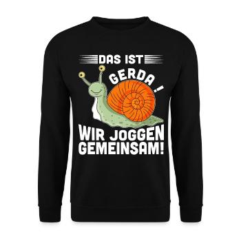 Das ist Gerda, wir Joggen gemeinsam - Unisex Pullover - Schwarz - Vorne - Alina (178cm) & Michal (187cm)