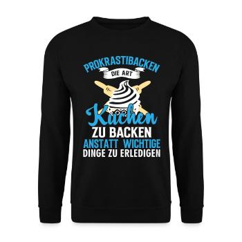 Prokrastibacken die Art Kuchen zu backen - Unisex Pullover - Schwarz - Vorne - Alina (178cm) & Michal (187cm)