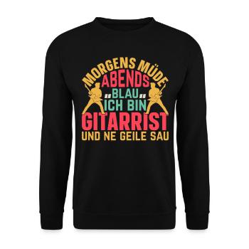 Morgens Müde Abends Blau Ich bin Gitarrist Gitarr - Unisex Pullover - Schwarz - Vorne - Alina (178cm) & Michal (187cm)