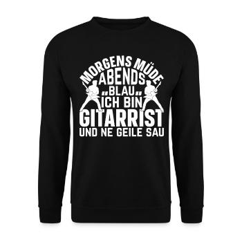 Bass Gitarrist - Morgens Müde Abends Blau Ich bin - Unisex Pullover - Schwarz - Vorne - Alina (178cm) & Michal (187cm)