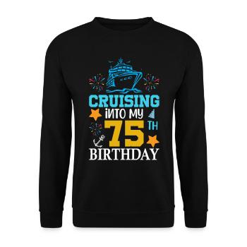 Cruising into my 75th Birthday - Unisex Pullover - Schwarz - Vorne - Alina (178cm) & Michal (187cm)