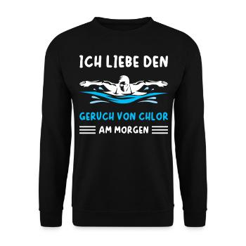Schwimmen Ich liebe den Geruch von Chlor am Morgen - Unisex Pullover - Schwarz - Vorne - Alina (178cm) & Michal (187cm)
