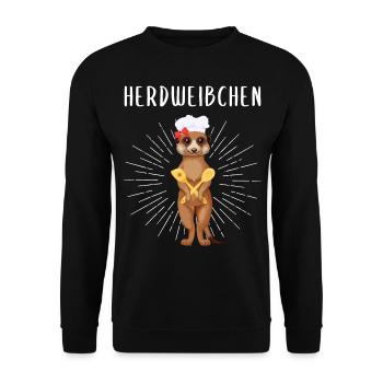 Herdweibchen - Erdmännchen als Herdmännchen - Unisex Pullover - Schwarz - Vorne - Alina (178cm) & Michal (187cm)