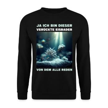 Eisbaden - Der Verrückte Eisbader - Unisex Pullover - Schwarz - Vorne - Alina (178cm) & Michal (187cm)