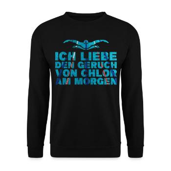 Schwimmen Ich liebe den Geruch von Chlor am Morgen - Unisex Pullover - Schwarz - Vorne - Alina (178cm) & Michal (187cm)