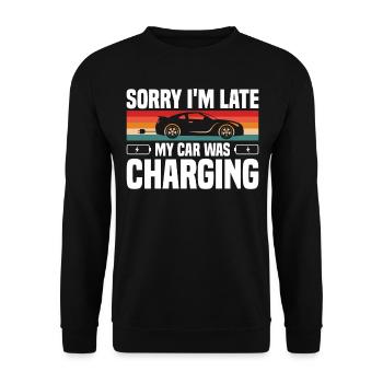 C’est drôle désolé d’être en retard ma voiture chargeait pour Elect - Sweat-shirt Unisexe - noir - Devant - Alina (178cm) & Michal (187cm)