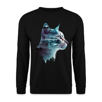Katzen Motiv Kunst Cat Design Hauskatze Miau Katze - Unisex Pullover - Schwarz - Vorne - Alina (178cm) & Michal (187cm)