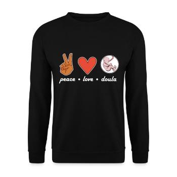 Peace Love Doula Hebamme - Unisex Pullover - Schwarz - Vorne - Alina (178cm) & Michal (187cm)
