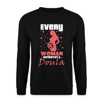Frau Verdient Eine Doula Hebamme - Unisex Pullover - Schwarz - Vorne - Alina (178cm) & Michal (187cm)