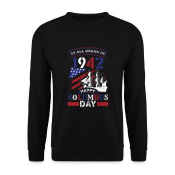 Columbus Day 1942 Amerikanischer Italiener - Unisex Pullover - Schwarz - Vorne - Alina (178cm) & Michal (187cm)