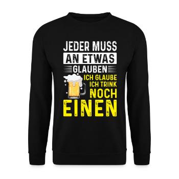 Ich glaube ich trink noch einen - Trinkspruch - Unisex Pullover - Schwarz - Vorne - Alina (178cm) & Michal (187cm)