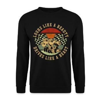 Drag Racing Race Car Girl Retro - Unisex Pullover - Schwarz - Vorne - Alina (178cm) & Michal (187cm)