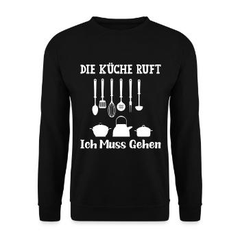 DIE KÜCHE RUFT Ich muss gehen - Unisex Pullover - Schwarz - Vorne - Alina (178cm) & Michal (187cm)