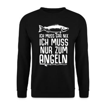 Angeln Tshirt Mann Fischer Rute Fischfang Fishing - Unisex Pullover - Schwarz - Vorne - Alina (178cm) & Michal (187cm)