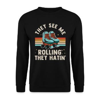 Inline Skate Gift Rollskates Roller 70s - Unisex Sweatshirt - black - Front - Alina (178cm) & Michal (187cm)