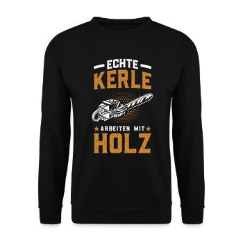Holz Geschenke Chainsaw Kettensäge Waldarbeiter - Unisex Pullover - Schwarz - Vorne - Alina (178cm) & Michal (187cm)