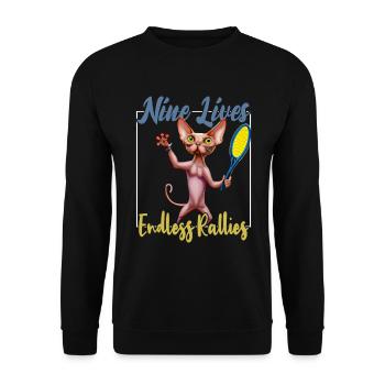 Tennis Sphynx Cat 9 Life - Unisex Sweatshirt - black - Front - Alina (178cm) & Michal (187cm)