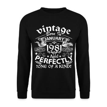 Januar 1981| Geburtstag 1981 Jahrgang Januar - Unisex Pullover - Schwarz - Vorne - Alina (178cm) & Michal (187cm)