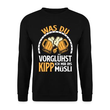 Was du vorglühst, kipp ich mir ins Müsli - Unisex Pullover - Schwarz - Vorne - Alina (178cm) & Michal (187cm)