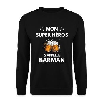 Mon super héros s'appelle Barman - bière - humour. - Sweat-shirt Unisexe - noir - Devant - Alina (178cm) & Michal (187cm)