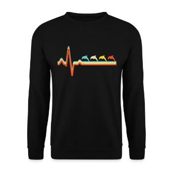 delfin retro herzschlag - Unisex Pullover - Schwarz - Vorne - Alina (178cm) & Michal (187cm)