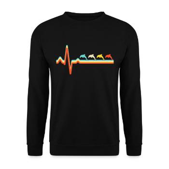 delfin retro herzschlag - Unisex Pullover - Schwarz - Vorne - Alina (178cm) & Michal (187cm)