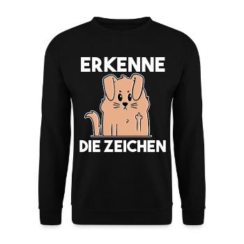 Erkenne Die Zeichen Mittelfinger Hund - Unisex Pullover - Schwarz - Vorne - Alina (178cm) & Michal (187cm)