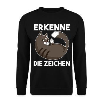 Erkenne Die Zeichen Katze - Unisex Pullover - Schwarz - Vorne - Alina (178cm) & Michal (187cm)